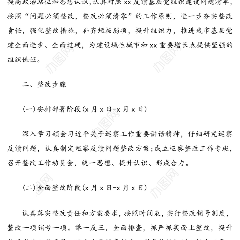 某市基层党组织建设巡察反馈问题整改措施方案