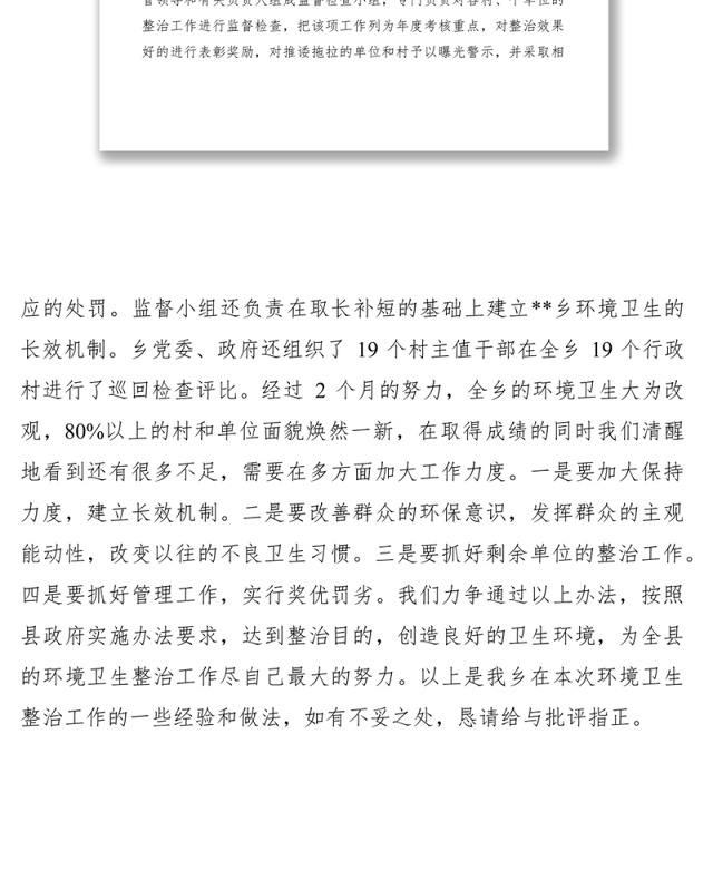2021乡环境卫生整治工作经验做法