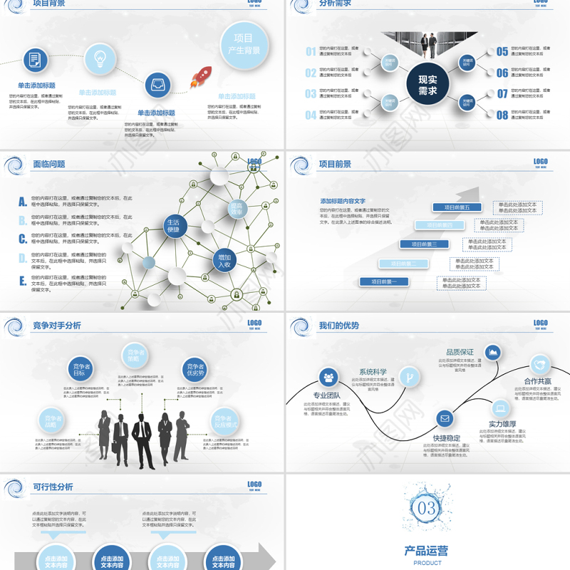 冰爽水元素商业创业策划书计划书PPT模板
