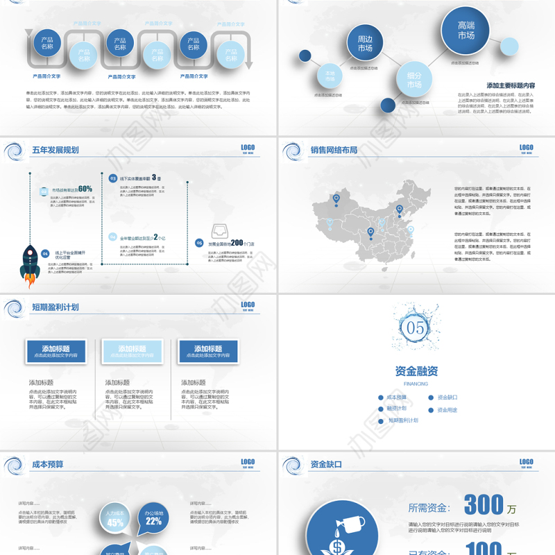 冰爽水元素商业创业策划书计划书PPT模板