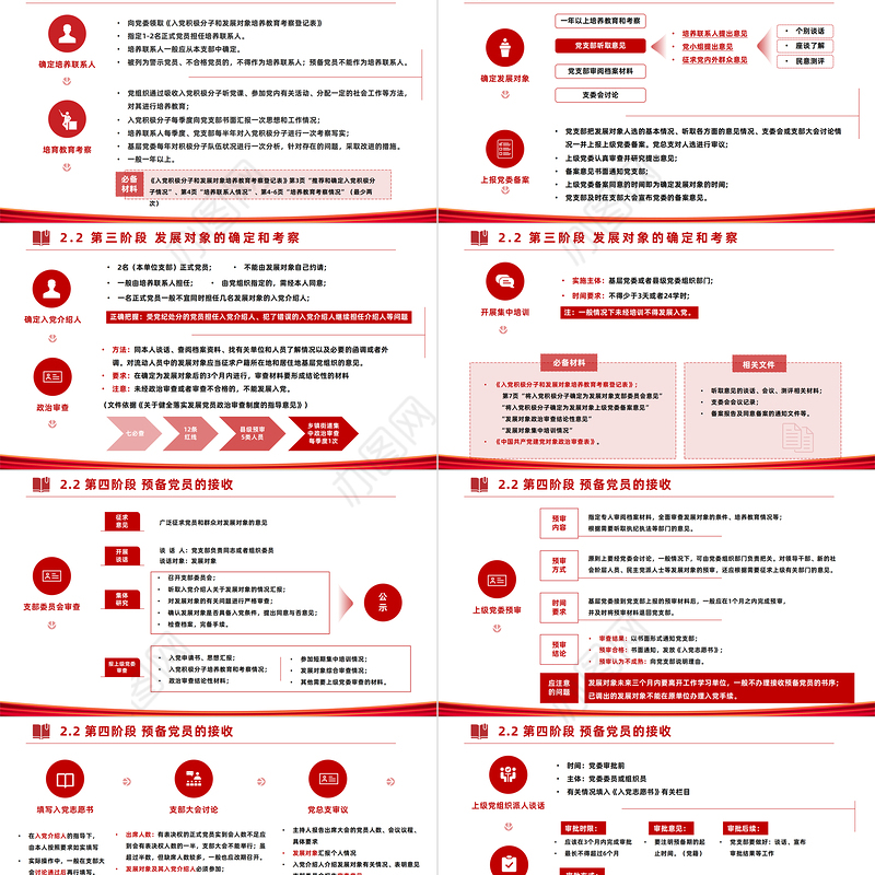 党员发展流程PPT红色简洁入党流程基层党务知识培训课件下载