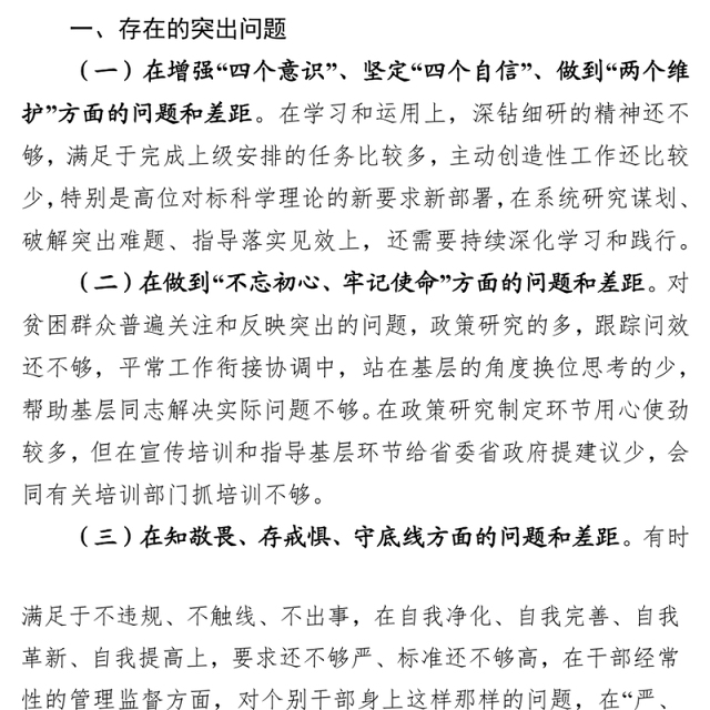 党员领导干部检视问题清单问题整改清单