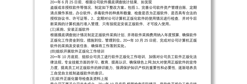 20xx年软件正版化工作实施计划