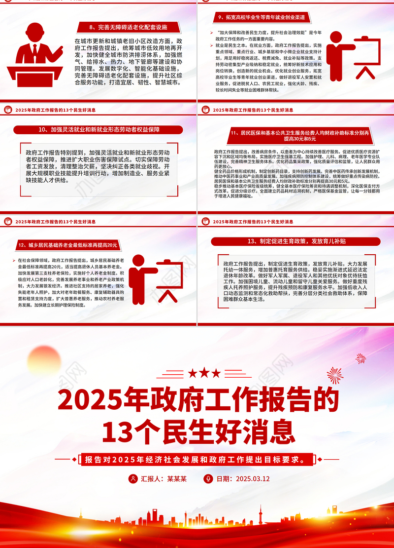 2025年政府工作报告的13个民生好消息PPT两会专题课件