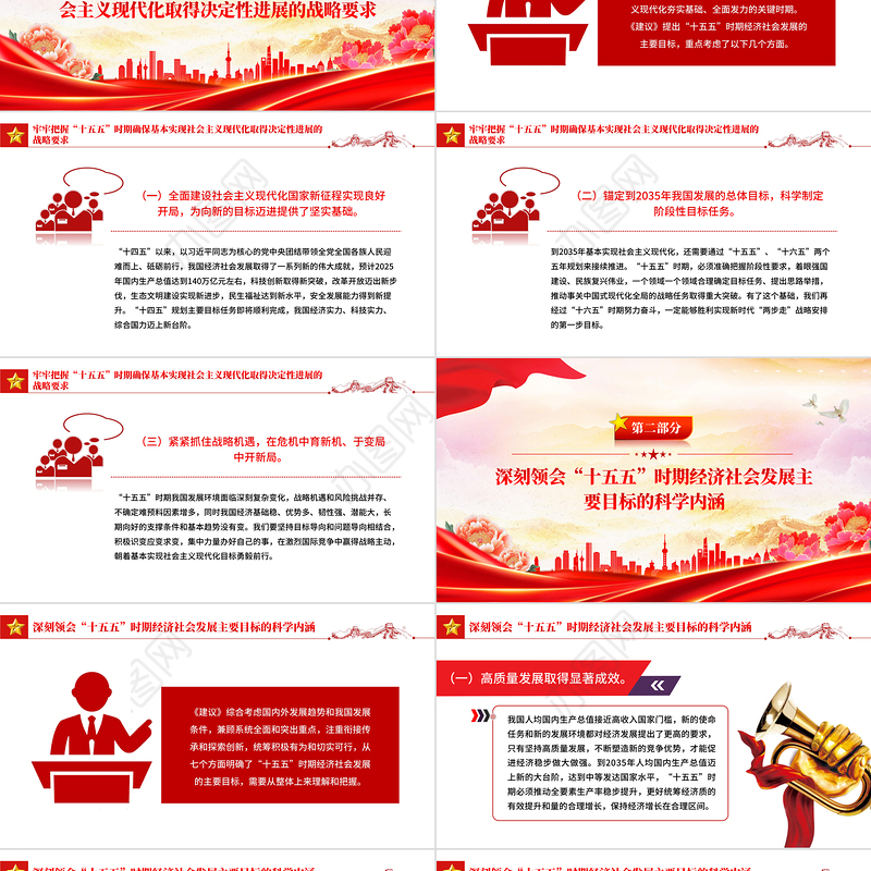 红色简洁“十五五”时期经济社会发展的主要目标PPT二十届四中全会党课