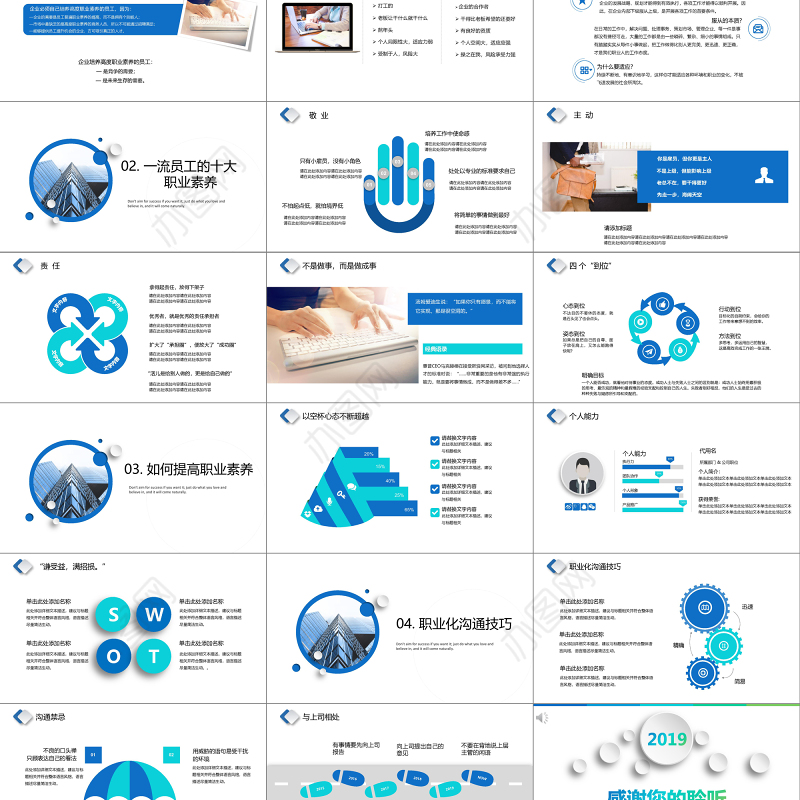 蓝色微粒体简约职业素养职业化素养ppt模板