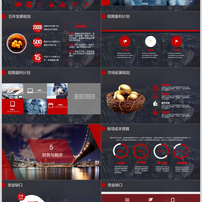 红色商业计划书PPT创业计划PPT模板