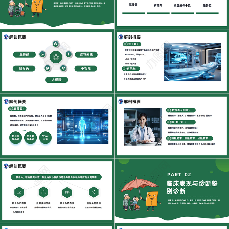 股骨颈骨折病理及治疗PPT绿色简洁股骨颈骨折护理课件模板