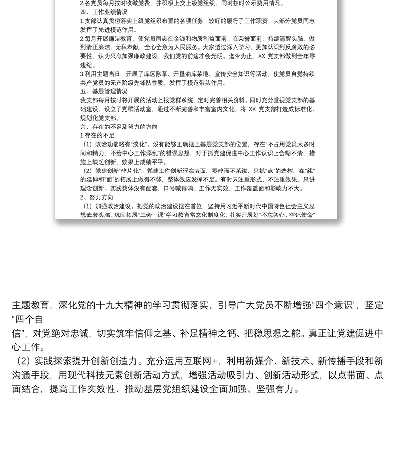 XX党支部自评报告