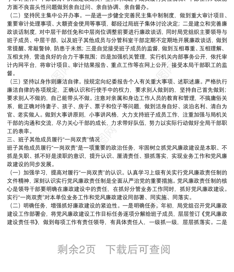 审计局党组履行党风廉政建设主体责任情况的报告