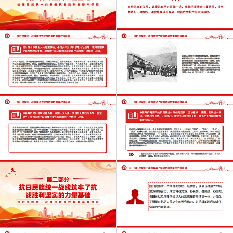 红色简洁抗日民族统一战线是抗战胜利的基本保证PPT课件