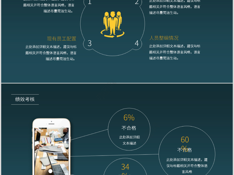 原创蓝色完整框架人事行政部工作总结PPT模板-版权可商用