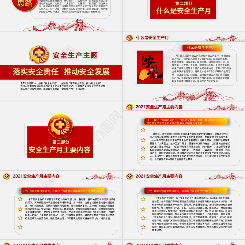 2021落实安全责任推动安全发展PPT红色醒目安全生产月安全培训PPT模板