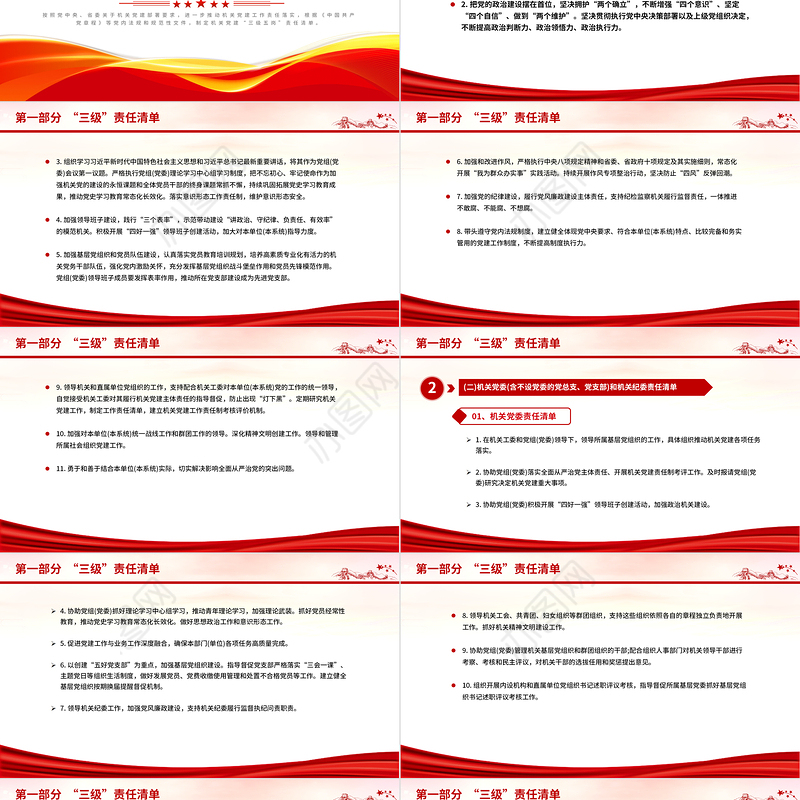2022机关党建“三级五岗”责任清单PPT红色简洁任务清单化方式推动落实机关党建主体责任党课课件