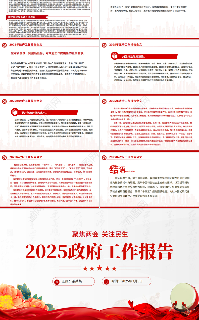 2025全国两会政府工作报告PPT大气简洁聚焦两会关注民生课件