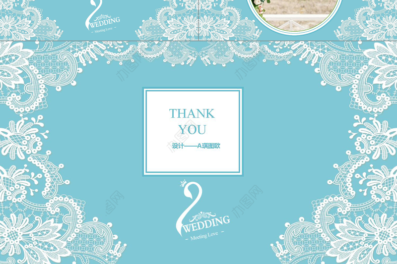 小清新粉蓝色花边婚礼集相册PPT模板下载