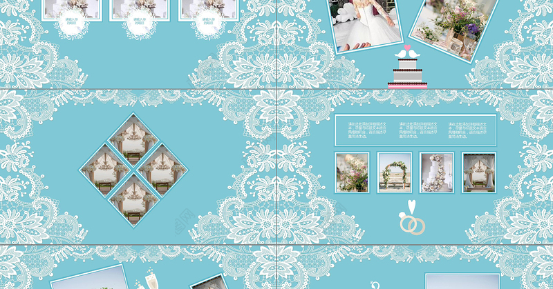 小清新粉蓝色花边婚礼集相册PPT模板下载