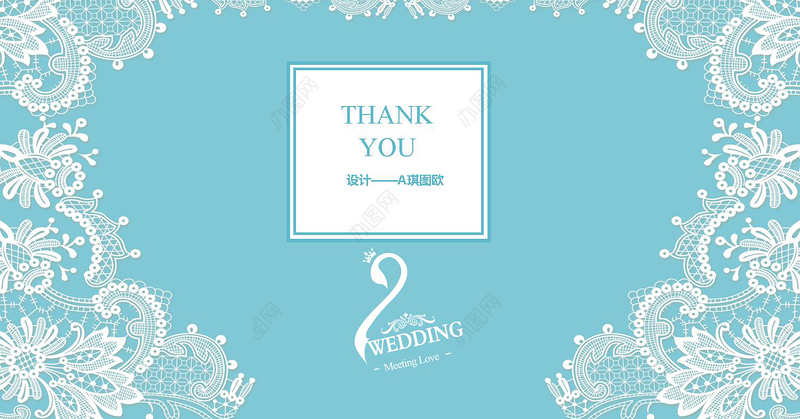 小清新粉蓝色花边婚礼集相册PPT模板下载