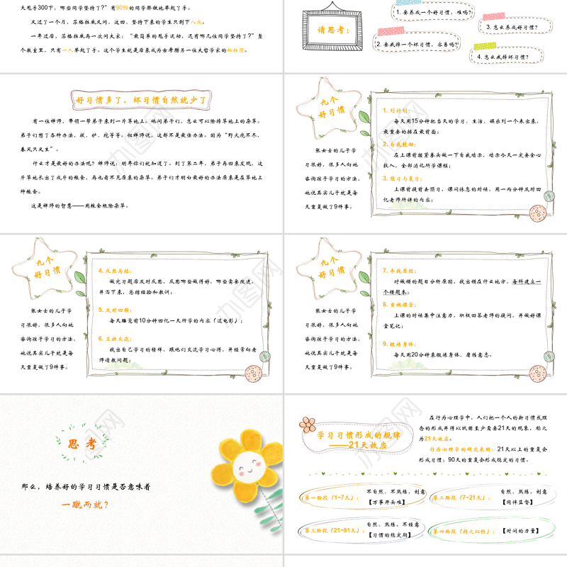 习惯的力量清新手绘主题班会PPT模板