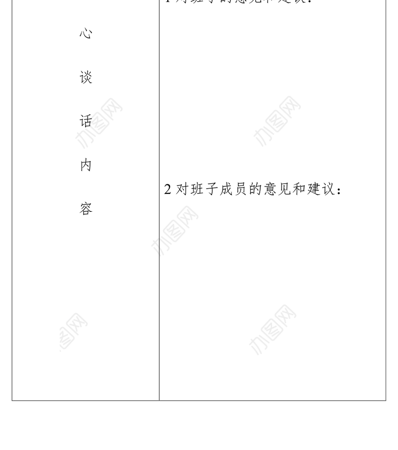 2021【民主生活会】民主生活会谈心谈话记录表