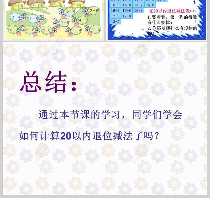  20以内的退位减法PPT模板