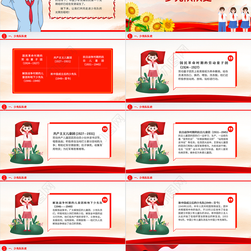 献礼建队日致敬红领巾PPT红色卡通热烈庆祝中国少年先锋队建队74周年队课课件