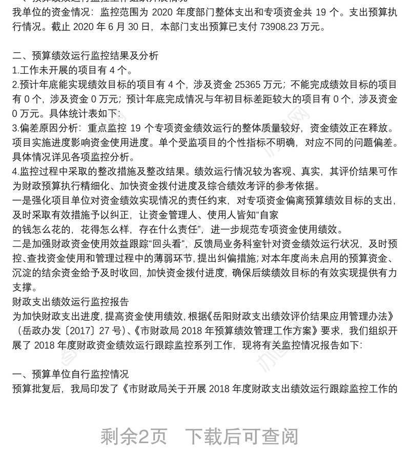 财政支出绩效运行监控报告