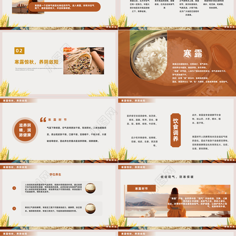 2023深秋寒露谈养生PPT简约风秋季养生课件模板下载