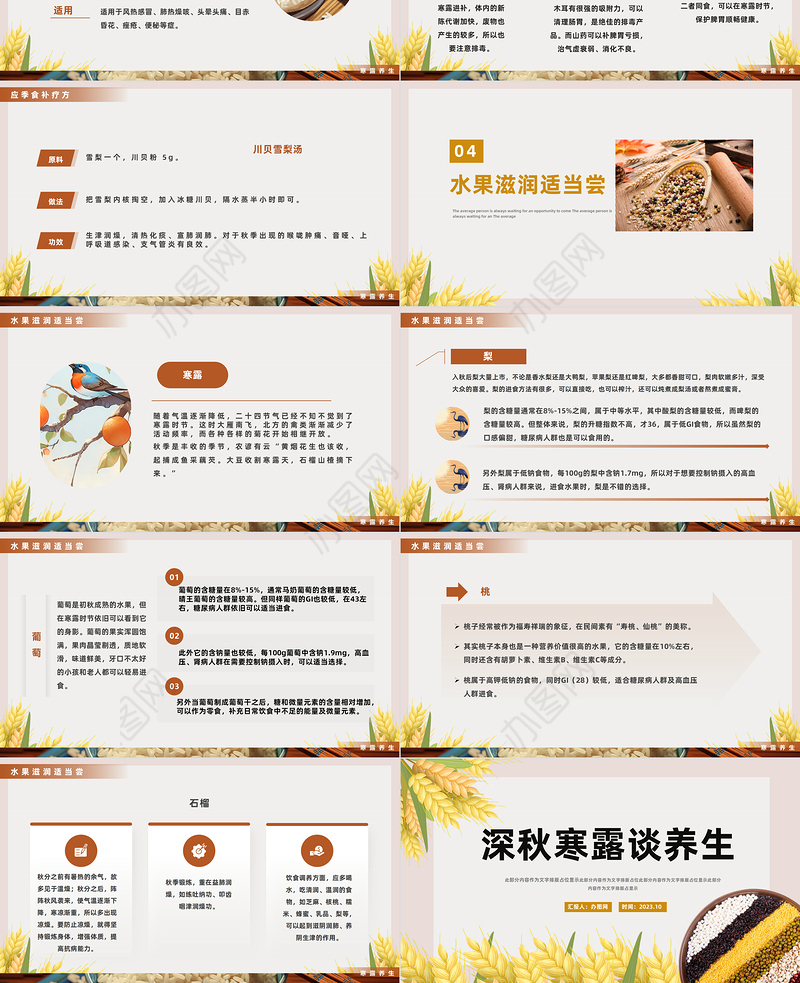 2023深秋寒露谈养生PPT简约风秋季养生课件模板下载