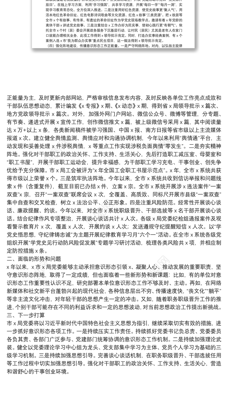 2021年意识形态工作情况总结报告