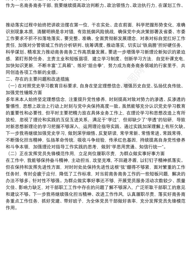 学习100周年大会上的重要讲话组织生活会个人检视分析材料