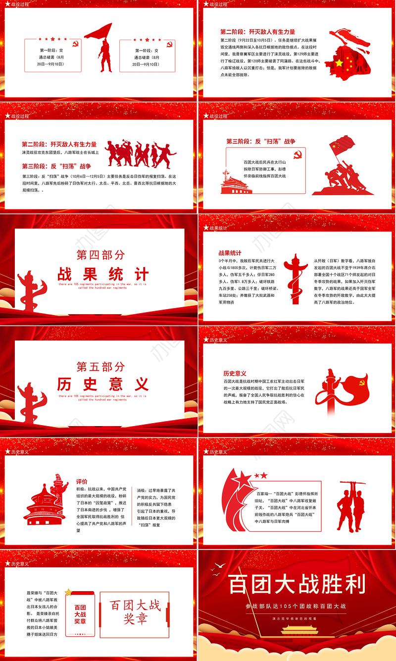 2021百团大战胜利PPT参战部队达105个团故称百团大战动态PPT模板