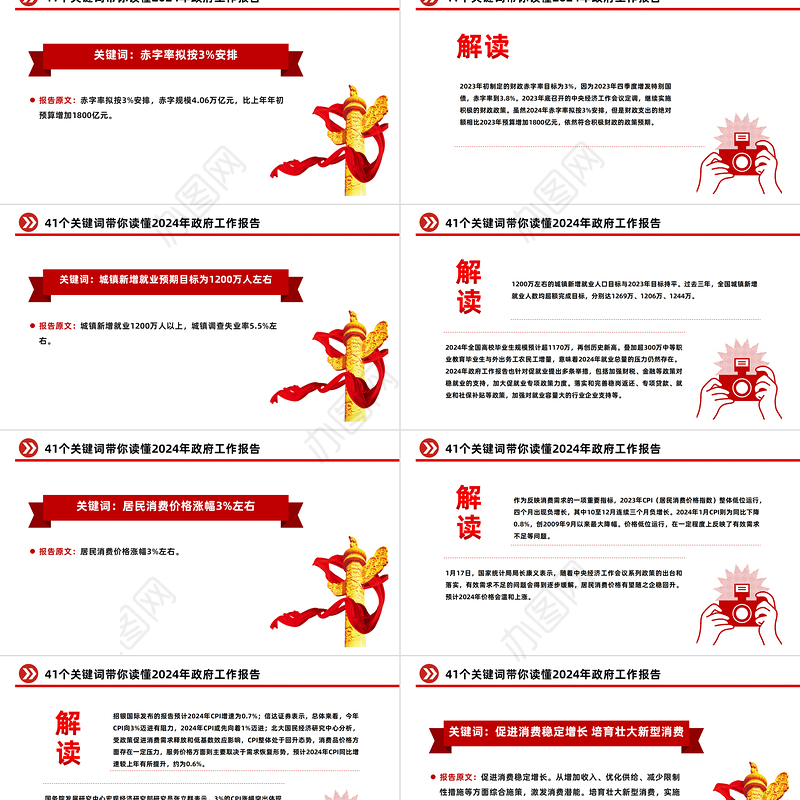 2024两会政府工作报告41个关键词PPT红色简洁两会精神学习党课下载