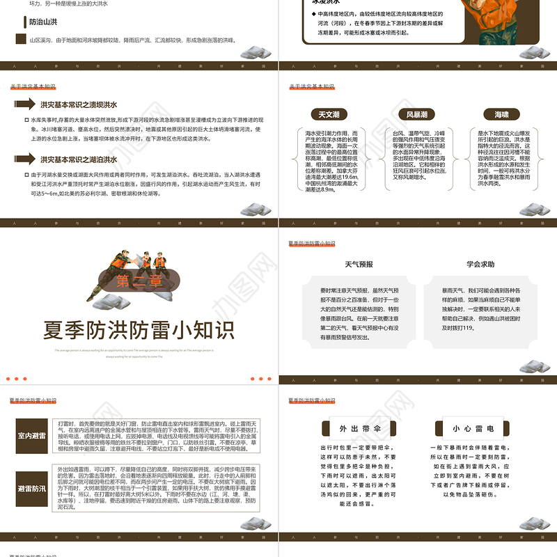 2022汛期自救常识PPT简约卡通风人人参与防洪共建美好家园主题课件模板