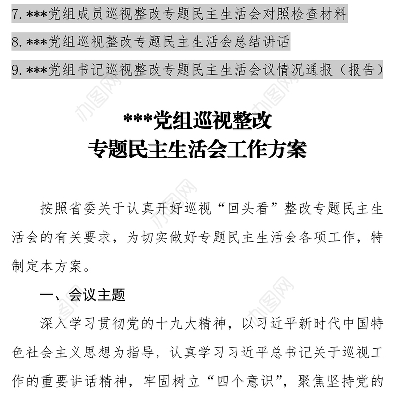 ***党组巡视整改专题民主生活会工作方案