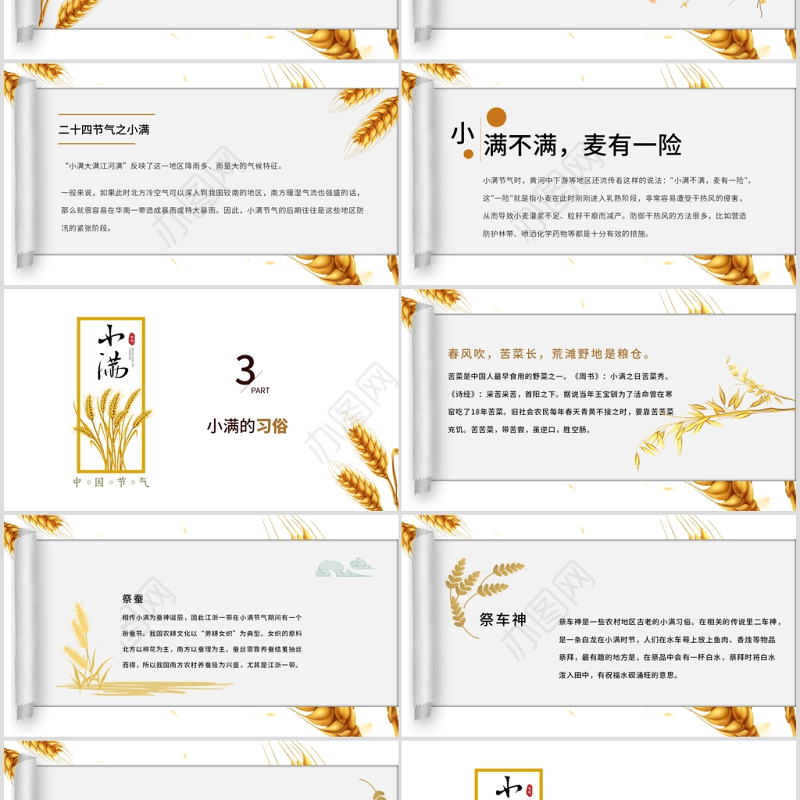 简约风麦穗中国二十四节气小满介绍PPT模板