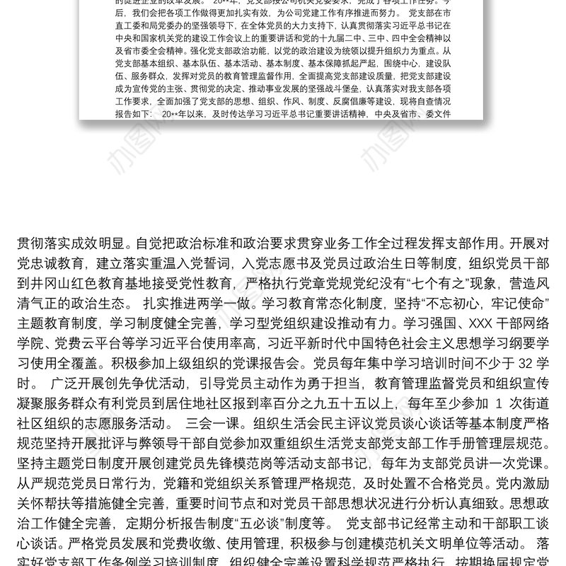 党支部党建工作情况自评报告