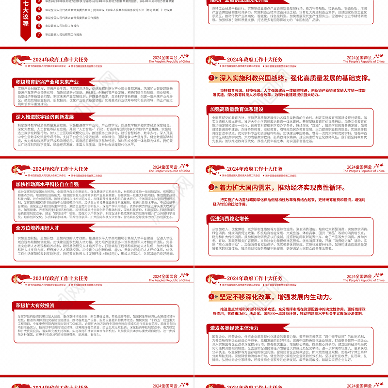 2024年政府工作十大任务PPT大气简洁聚焦两会关注民生微党课下载