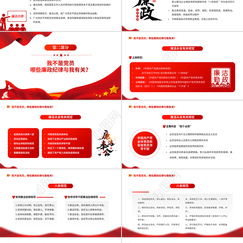 员工廉洁风险防控教育PPT红色党建风反腐倡廉党员培训课件模板