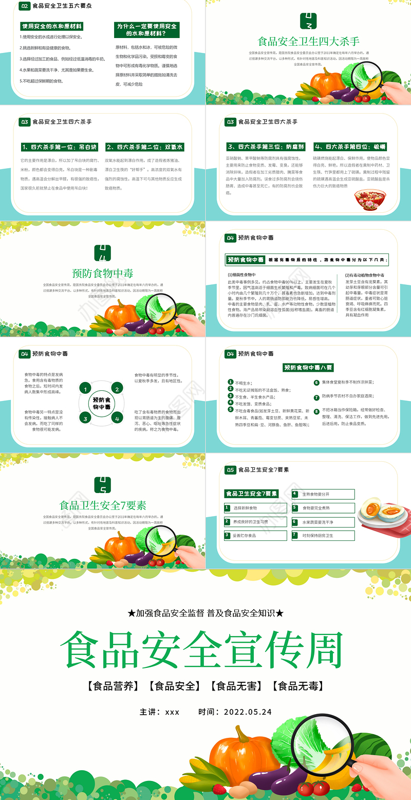 2022食品安全宣传周PPT卡通风食品安全专题课件模板