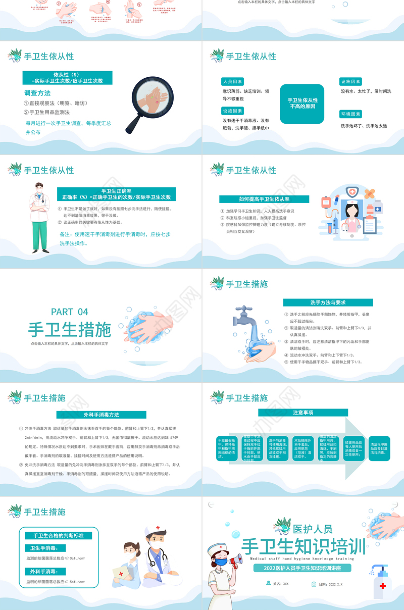 2022手卫生知识培训课件PPT卡通风医护人员手卫生知识培训讲座专题课件模板