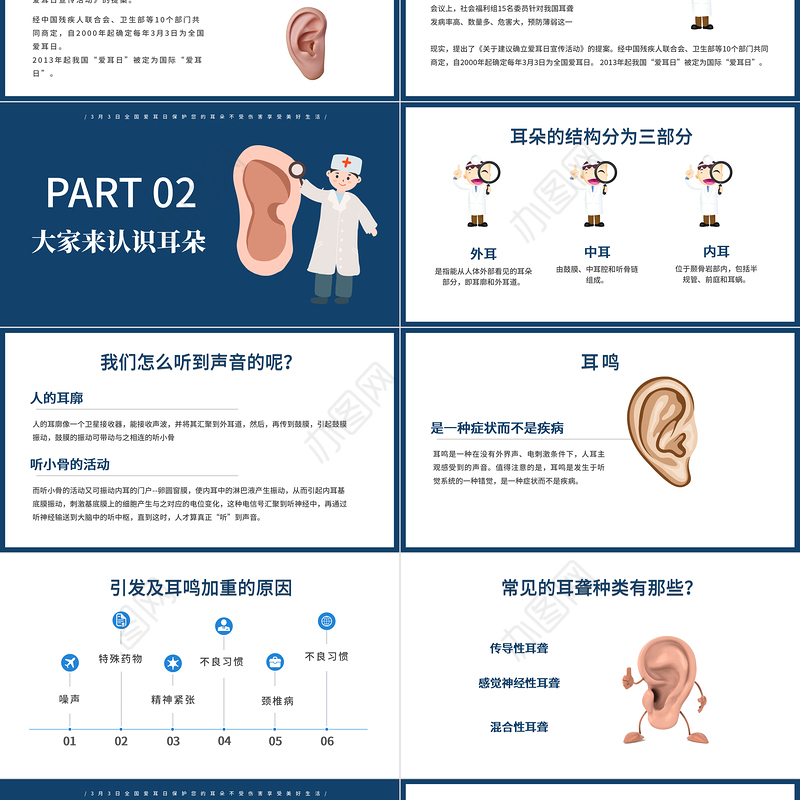 2022全国爱耳日PPT卡通简约风关爱医疗健康PPT模板下载