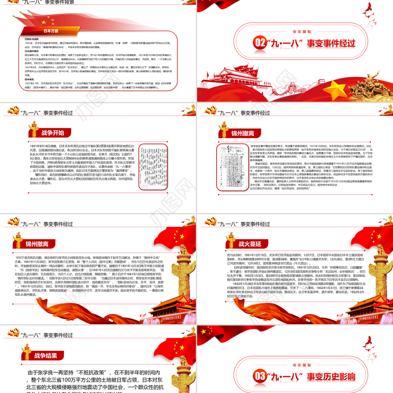 纪念九一八事变勿忘国耻宣传党课PPT模板