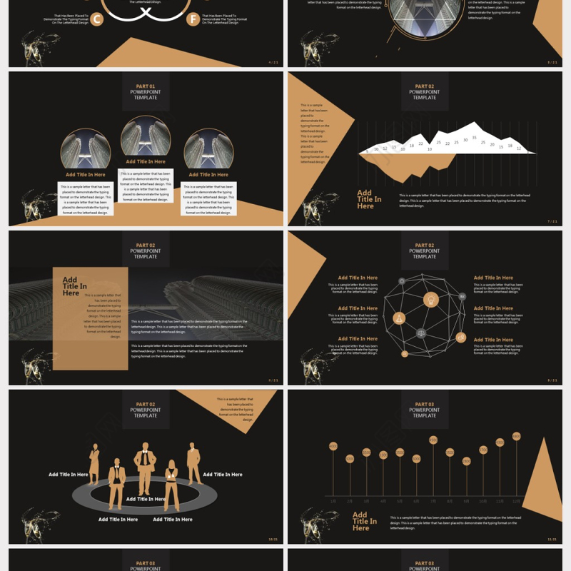 优雅黑色磨砂金商务风格PPT模板