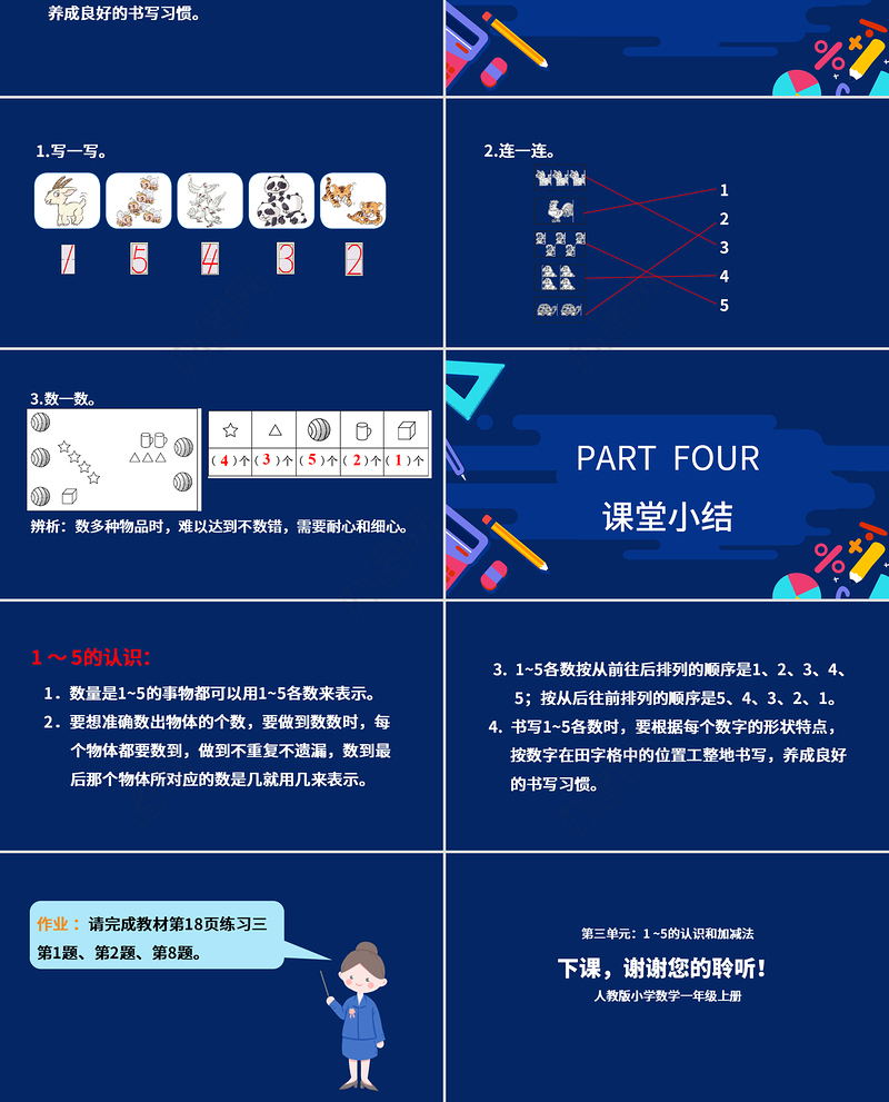 教学课件1-5的认识和加减法人教版小学一年级课件