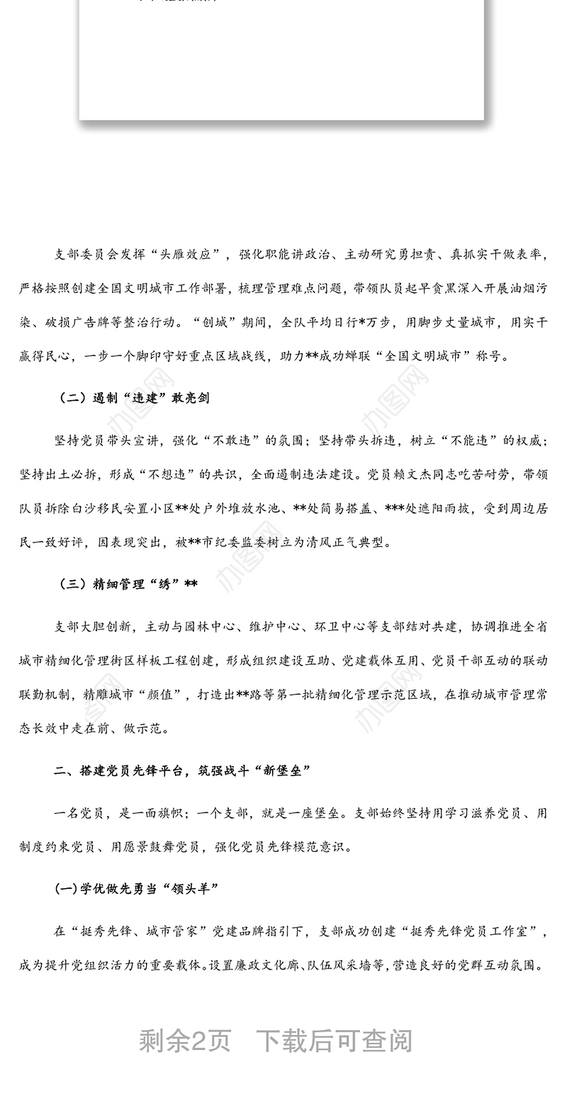 执法大队党支部基层党建工作综述（城管局）