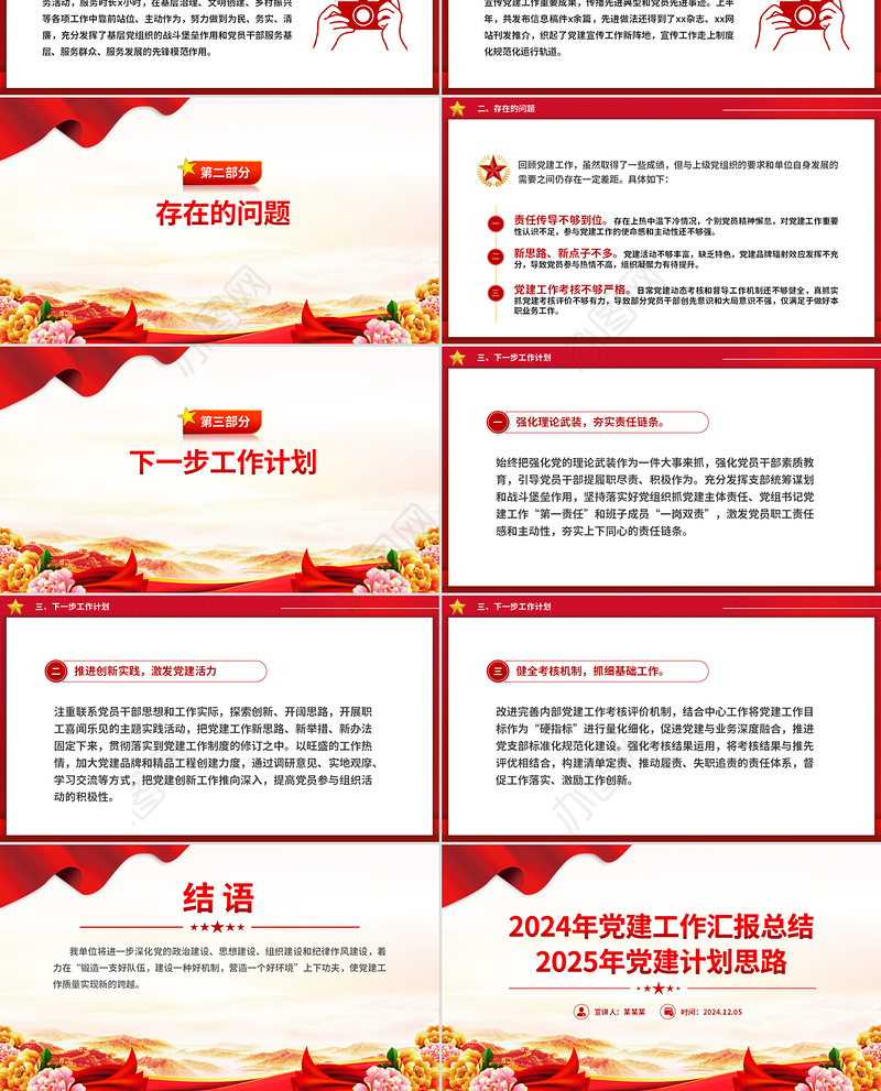 精美简洁2024年党建工作汇报总结及2025年党建计划思路PPT模板下载