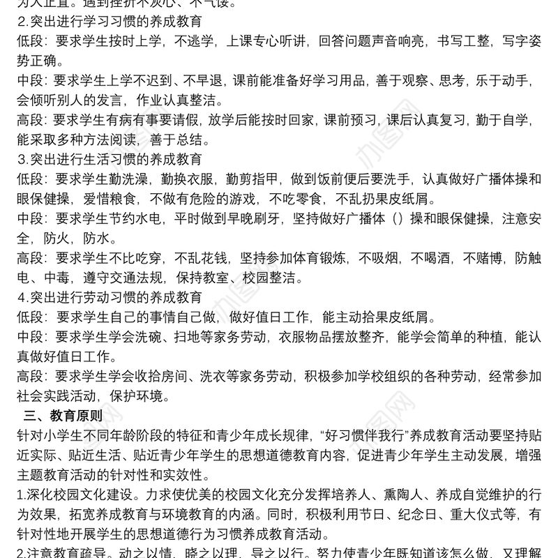 小学生文明行为习惯养成计划