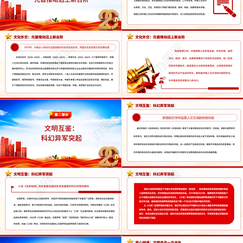 2023中俄人文交流合作为大国文明互鉴树立典范PPT大气精美风党员干部学习教育专题党课课件