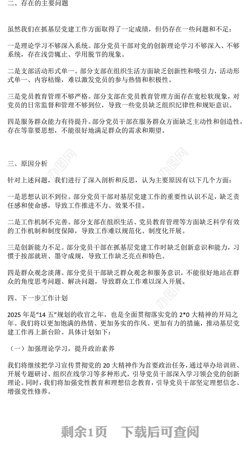 2024年基层党组织书记抓基层党建工作述职报告